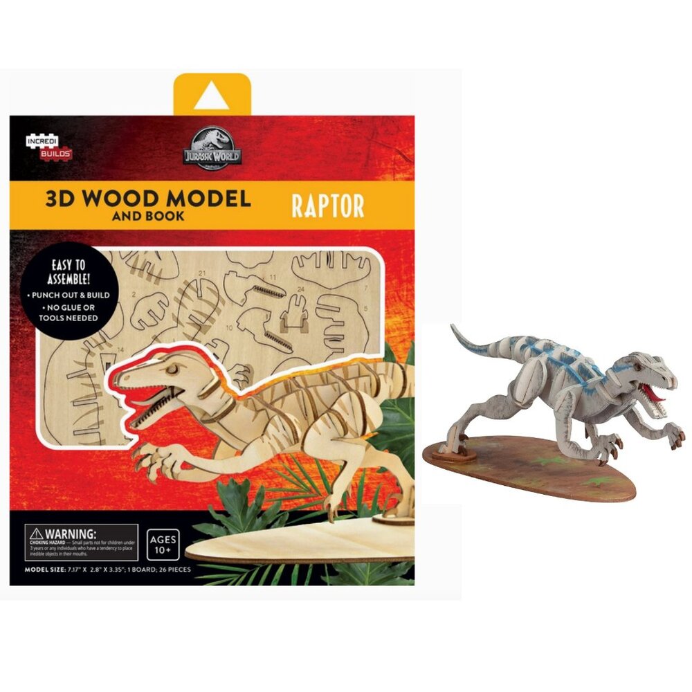 Jurassic World Raptor 3D Wood Model and Book